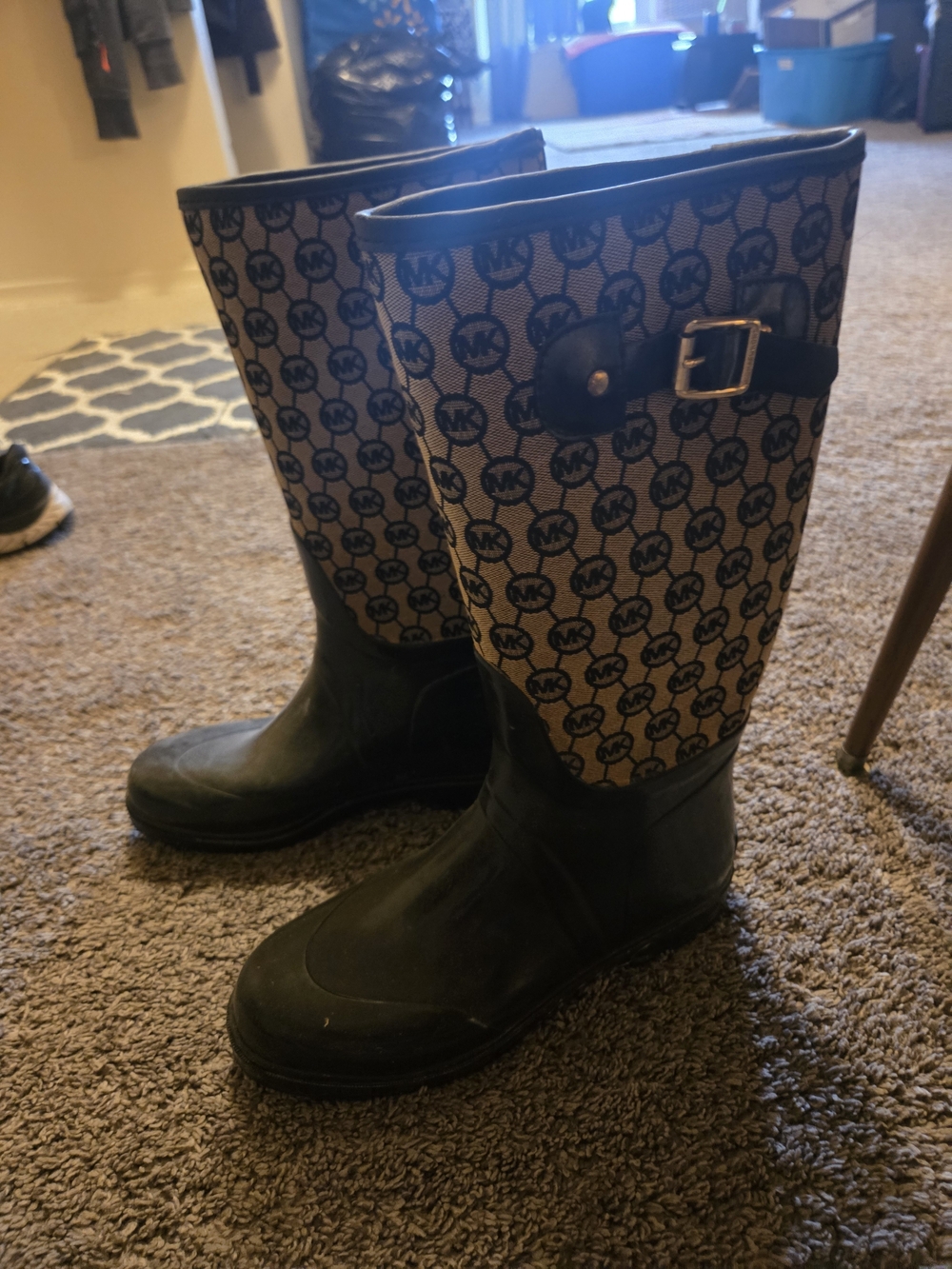 Michael Kors Black and Beige Logo Rain Boots